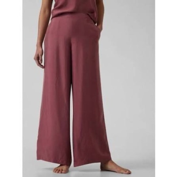 Athleta Pants - Athleta Women's Calm Cool Wide Leg Satin Pants Mauve Casual‎ Comfy- Size Small